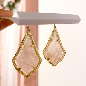 kendra scott alex gold drop earrings rose quartz